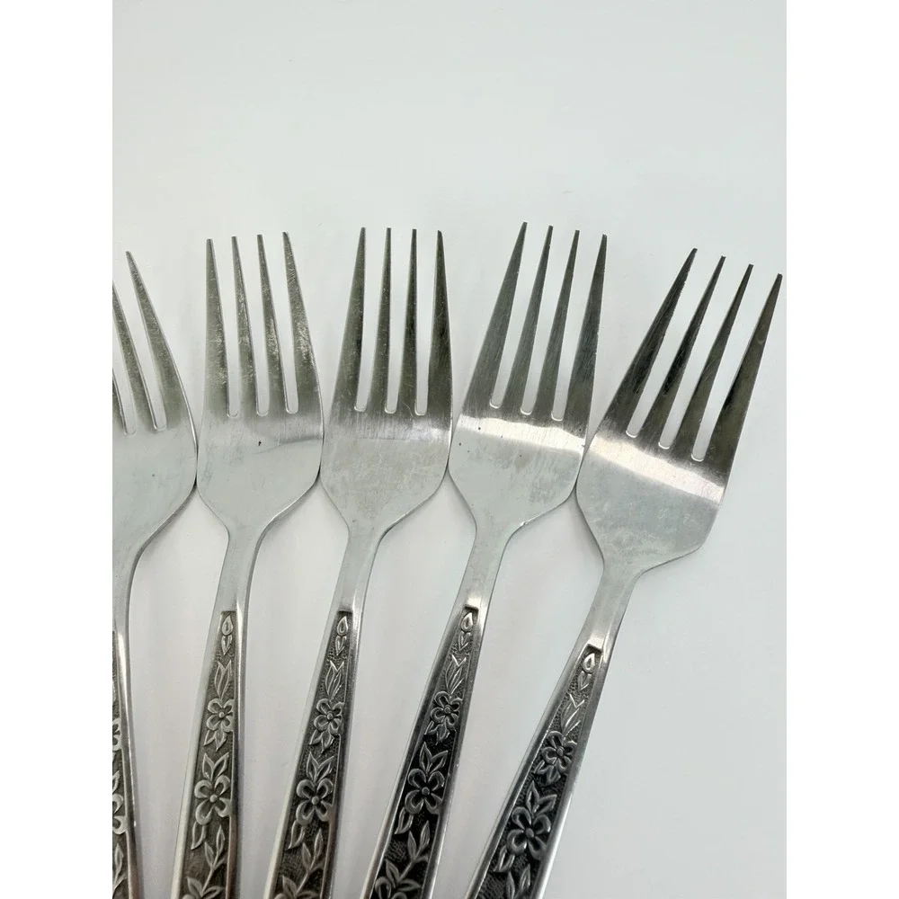 Rogers Co Stanley Robert's La Spana Salad Forks Stainless Floral Lot Of 8